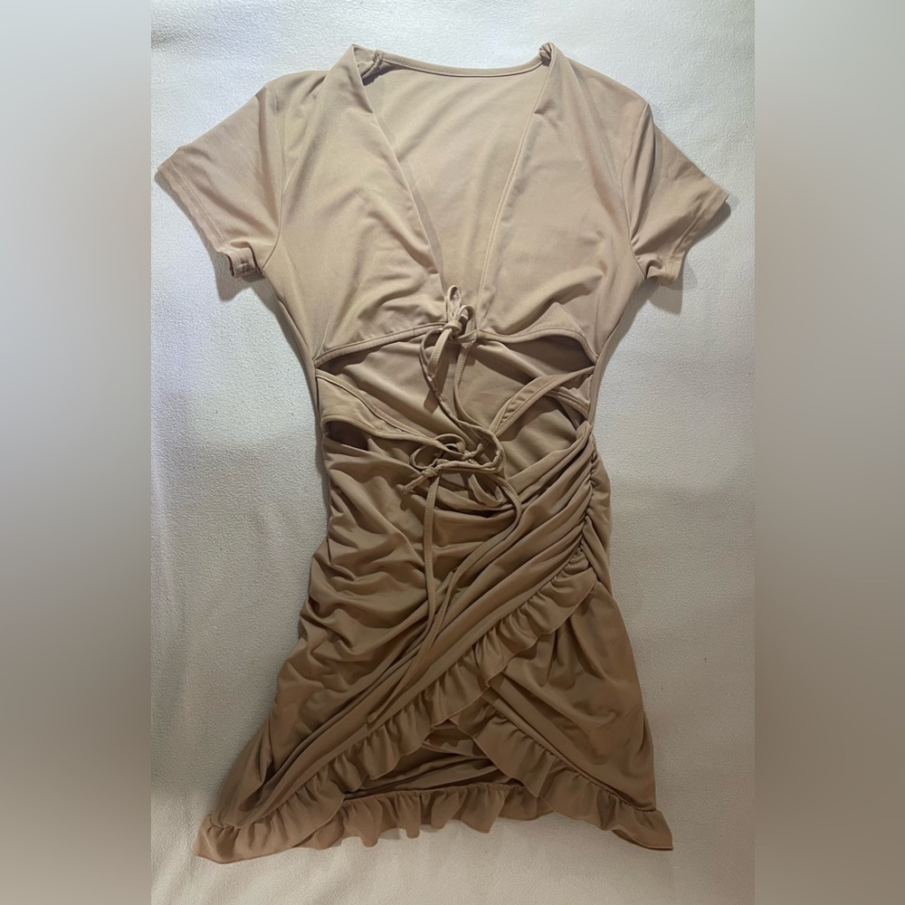 Elegant Tan Ruched Dress